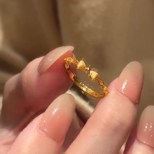 沙金不掉色蝴蝶结戒指女新款小