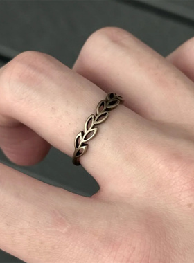 复古冷淡风古铜色树叶素圈戒指