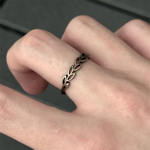 复古冷淡风古铜色树叶素圈戒指朋克风百搭个性中古食指戒精致指环