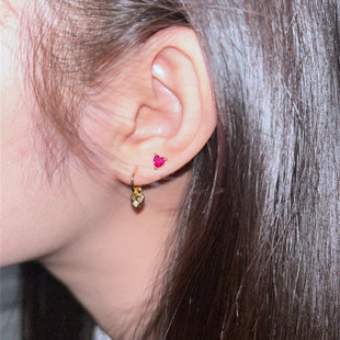 925银小爱心镶钻耳坠mini睡觉免摘耳骨耳垂锆石耳扣多耳洞耳圈