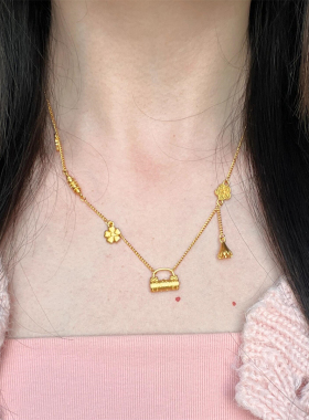 古法18k金硕果累累花丝锁包吊坠