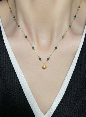 轻奢复古祖母绿项链小众金贝壳