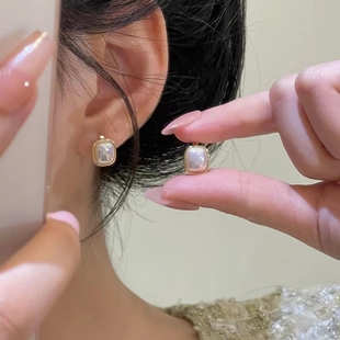 925银针法式小香风珍珠耳扣女轻奢小众设计感高级气质耳环耳钉