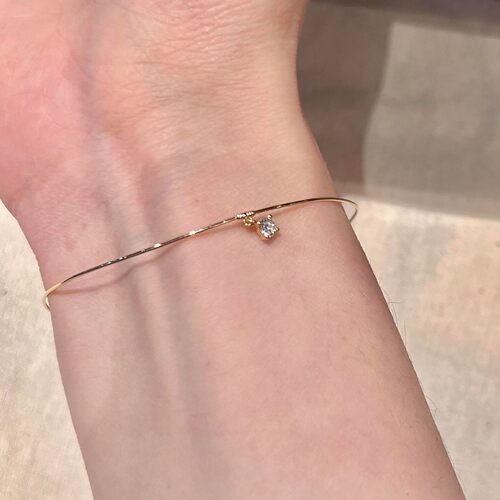 S925纯银极简金色闪钻素圈手链女