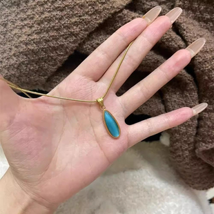 Vintage海洋之心 不掉色钛钢蓝色水滴项链清冷高级感轻奢锁骨链