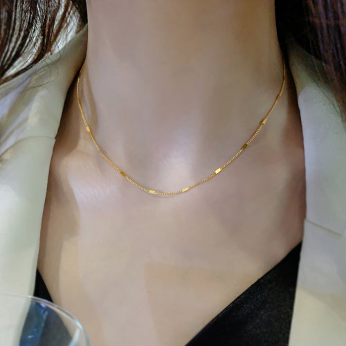 不掉色~钛钢项链镀18k金锁骨链女