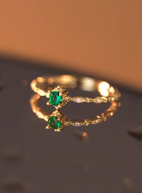 祖母绿钻活口戒指轻奢百搭食指戒