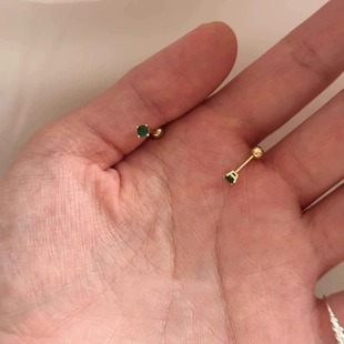 绿野仙踪拧螺丝复古锆石小绿钻免摘耳钉耳骨钉拧扣女细杆养耳洞