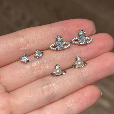 西太后土星珍珠耳钉三件套装女