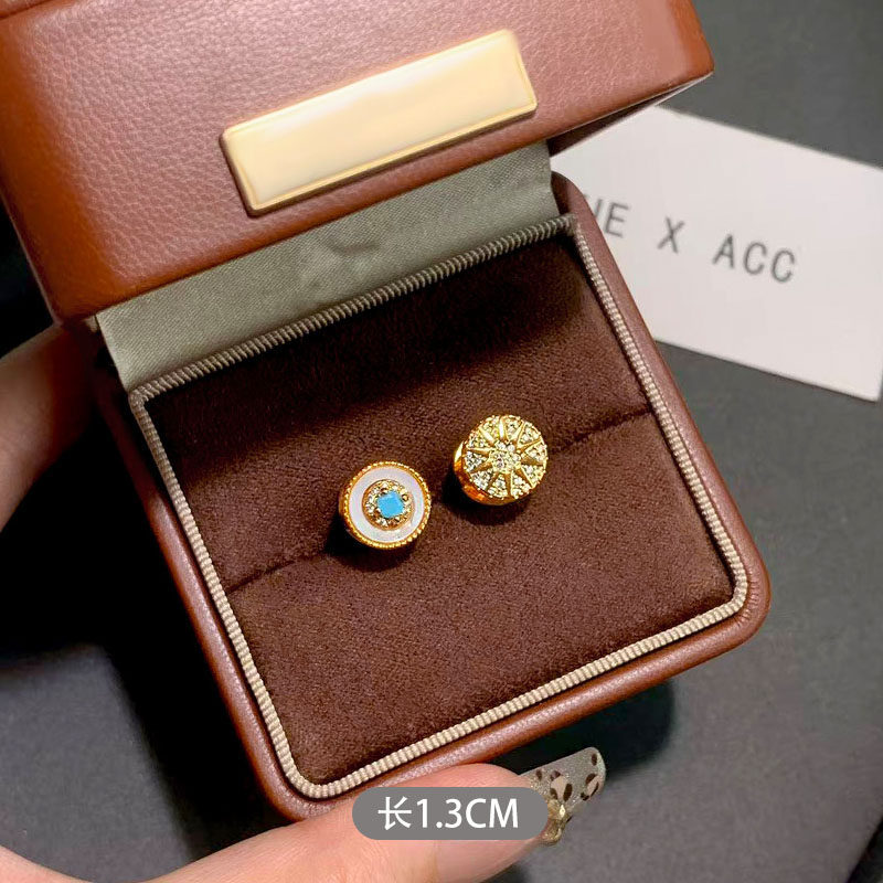 绿松石星芒双面耳钉女复古轻奢高级感精致耳环中古风天然石耳饰