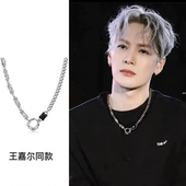 王嘉尔同款 钛钢小众嘻哈圆环拼接锁骨链男个性 潮流朋克百搭项链女