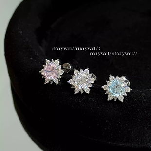 巨无敌爆闪雪花锆石清冷高级感精致小众钛钢平底耳钉耳骨钉防过敏