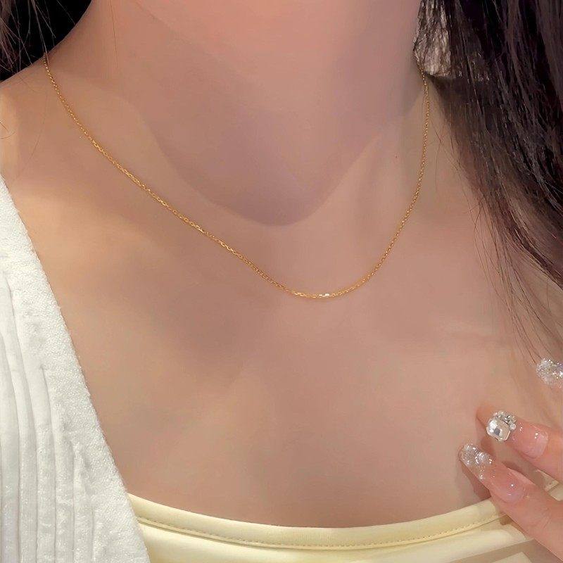 不掉色可穿小孔吊坠~针式万能链18K金项链素链链子无吊坠锁骨链女