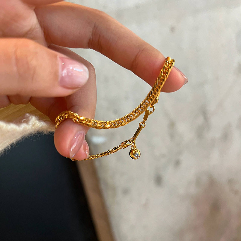 不掉色！金色蛇骨泡泡钻吊坠手链
