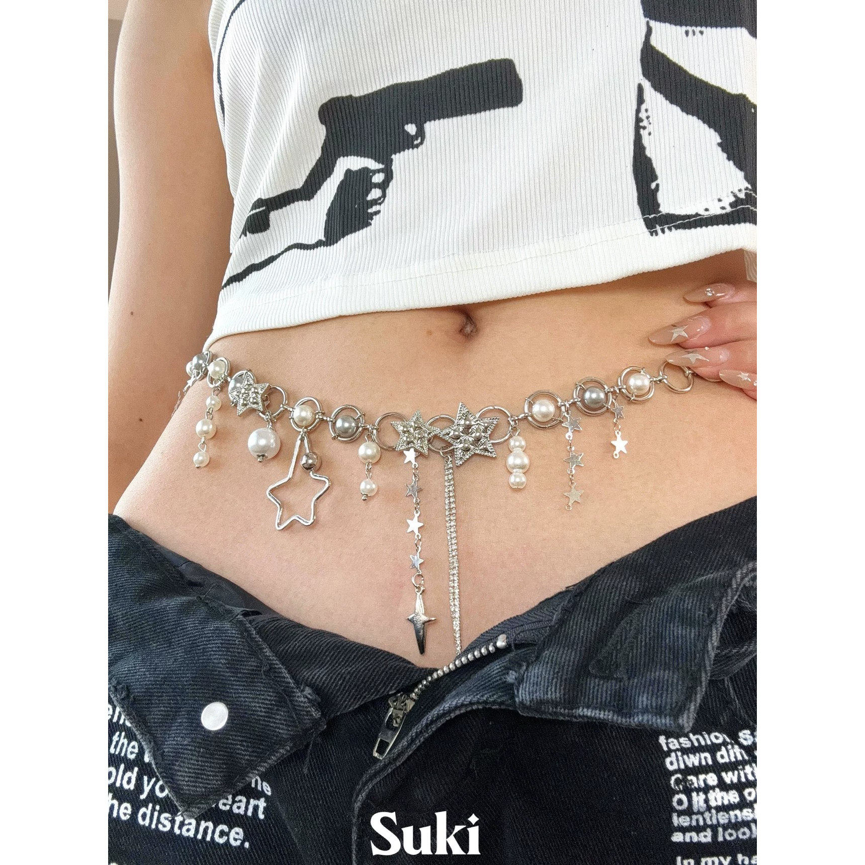 重工y2k多层星星流苏金属腰链