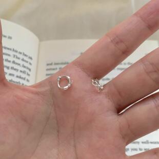 通体s999纯银蝴蝶结耳扣睡觉可佩戴耳环极简小众高级感素圈耳圈