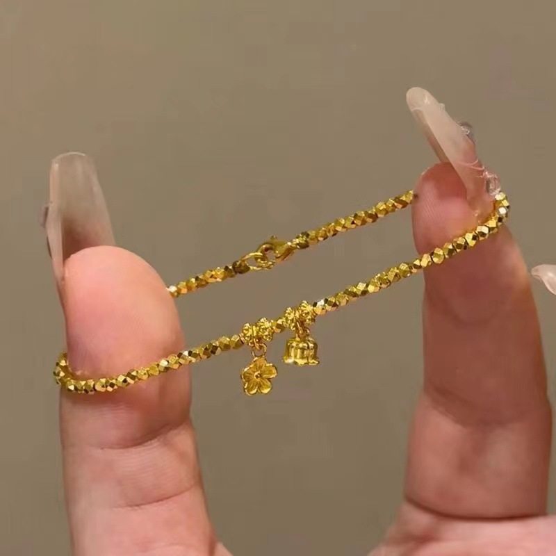 18k金碎金几两蹦迪珠铃兰花手链