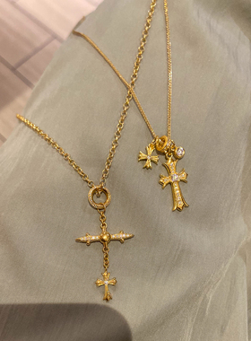 V金不掉色/十字架吊坠细闪复古