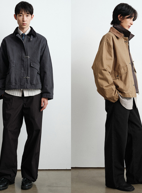 WHIMIN 重磅斜纹棉复古水洗飞机扣外套龙虾扣夹克男女同款