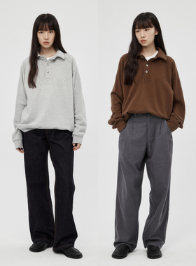 WHIMIN 老式织机产纯棉半开POLO领卫衣男女同款