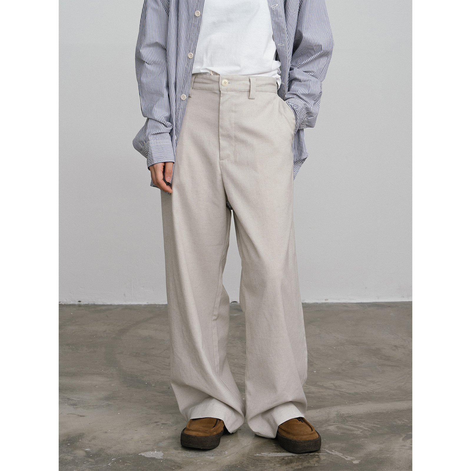 WHIMIN垂坠抗皱亚麻棉阔腿长裤