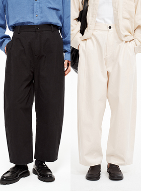 WHIMIN 汉麻棉混纺弯刀九分裤立裁弧形休闲裤男女同款