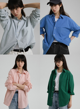 WHIMIN 多色高密盐缩长绒纯棉长袖衬衫男女同款肌理纸感衬衣