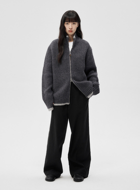 WHIMIN 羊毛混纺双开拉链半高领毛衣男女同款开衫针织衫