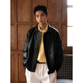 宽松短款 WHIMIN 复古拉链皮衣外套男女同款 夹克