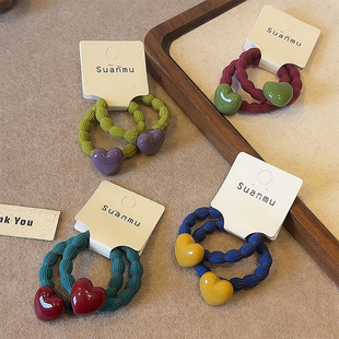 儿童扎马尾爱心头绳女孩宝宝高弹力发圈圆球波段小皮筋加厚高级感