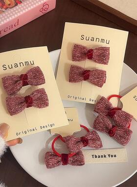 儿童秋冬碎发夹毛绒圣诞红头绳小女孩宝宝发圈公主新年风刘海边夹