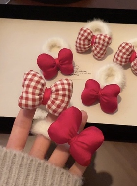 儿童白毛绒蝴蝶结发圈小女孩可爱公主风头绳秋冬新款扎马尾高弹力