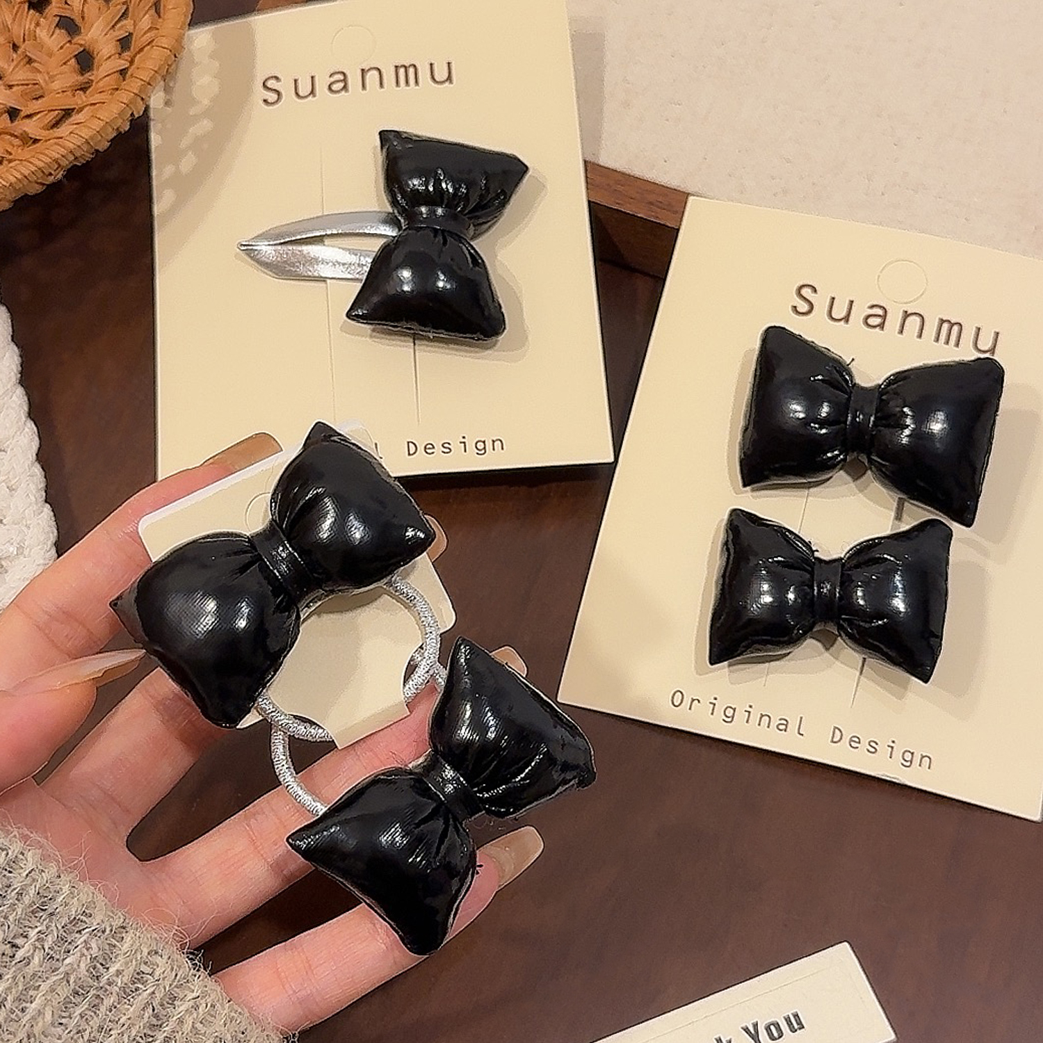 皮质蝴蝶结发夹儿童小皮筋女孩宝宝公主风碎发夹子头绳扎马尾发圈