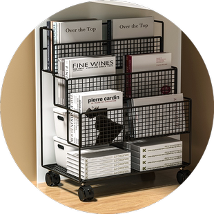 桌下置物架书架移动收纳柜落地带轮小书架桌下柜书本储物架办公桌