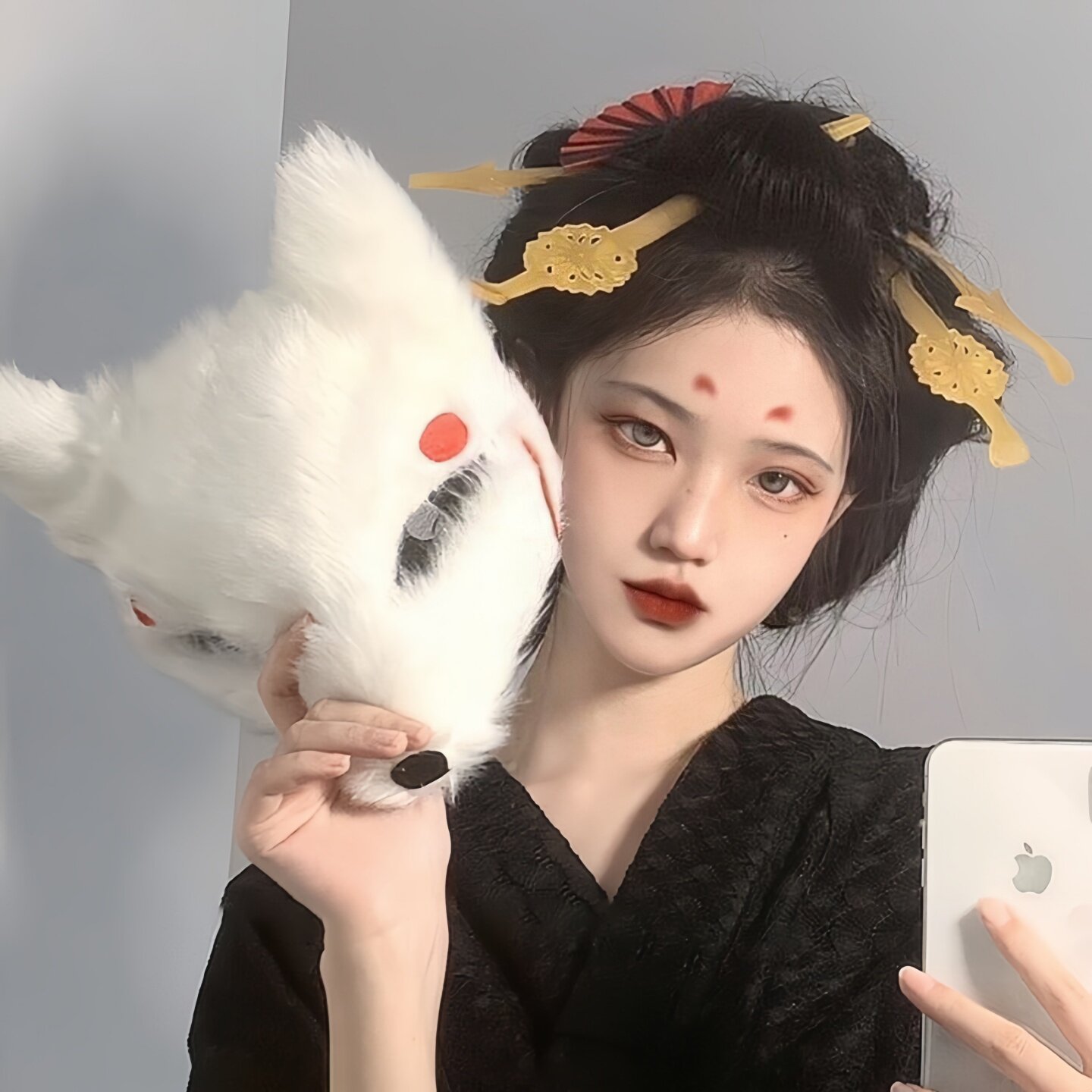 化妆舞会cos动漫艺妓面具装扮狐狸面罩半脸毛绒舞会拍照道具假面