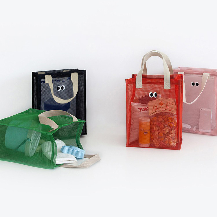 可爱韩国潮牌斜眼睛休闲旅行网眼手提沙滩包收纳包