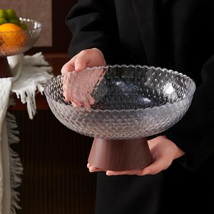 中古风果盘仿木纹茶几高脚盘塑料沥水水果盆托盘干果糖果零食盘子