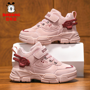 巴布豆女童鞋2025秋冬季新款皮面大童加绒保暖大棉防水儿童雪地靴