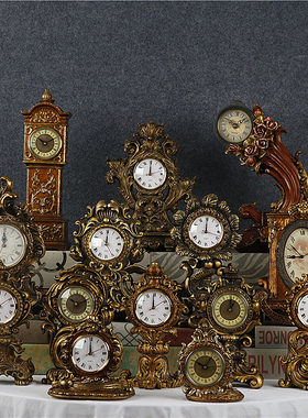 欧式复古做旧宫廷浮雕树脂座钟