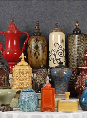 做旧浮雕冰裂纹釉陶瓷收纳瓶子