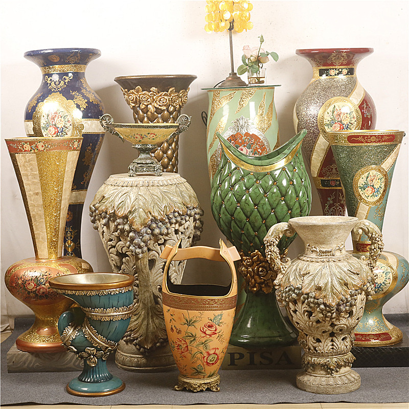 欧式宫廷复古怀旧树脂浮雕落地花瓶花盆家居客厅玄关阳台创意摆件