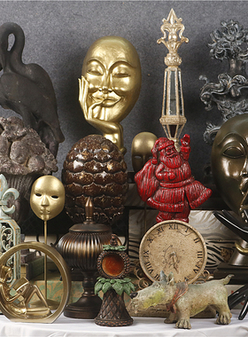 美式复古做旧浮雕树脂玄关摆件