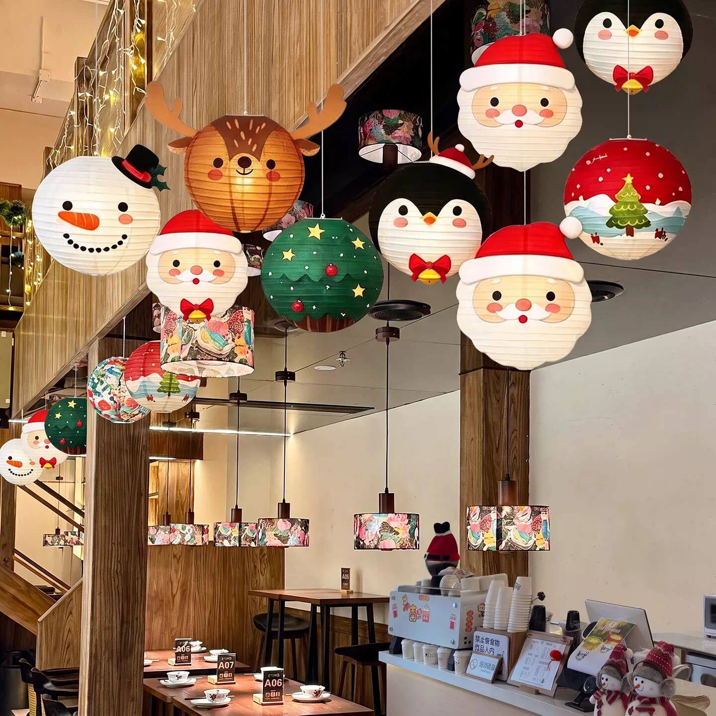 圣诞节装饰圣诞老人灯笼挂饰餐厅商铺节日氛围感场景布置道具拍照