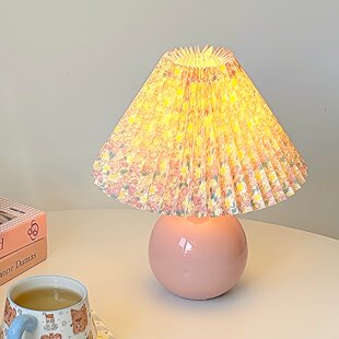 碎花百褶小台灯陶瓷ins奶油风创意女生房间卧室床头氛围小夜灯