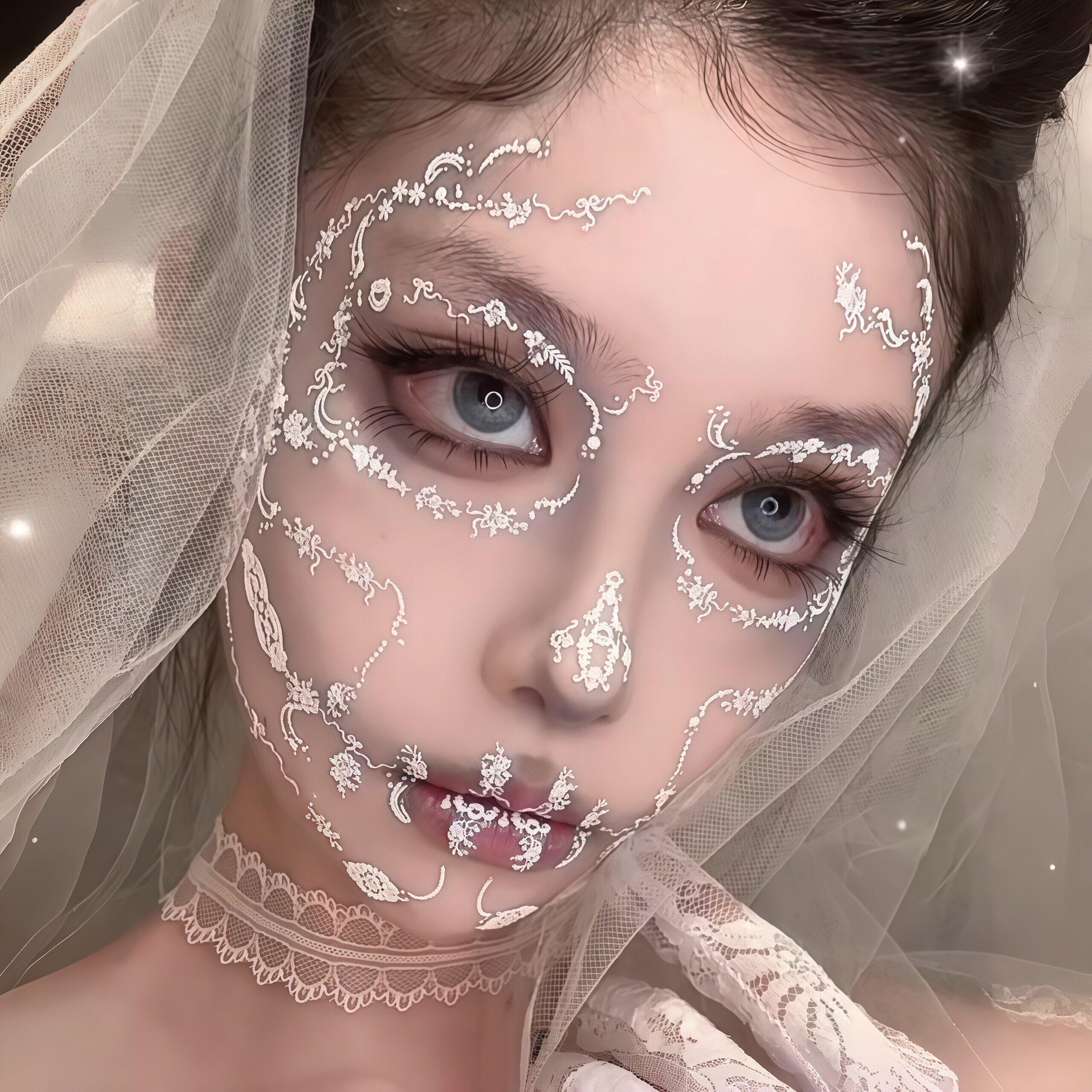 蕾丝彩绘面部贴纸花纹防水立体万圣节COS暗黑妆造小众出片装饰贴