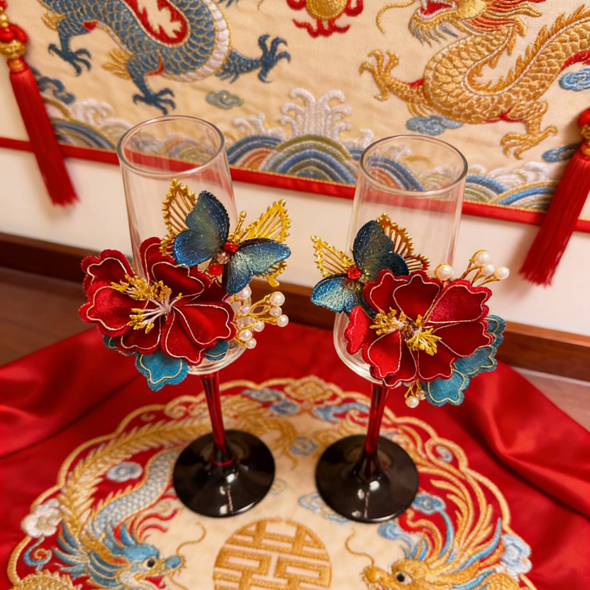 新中式敬酒杯手工diy高级感簪花红杆高颜值高脚杯送闺蜜新婚礼物,节庆用品/礼品,创意礼盒/礼品套组,淘宝优惠券,粉丝福利购,淘宝优惠卷