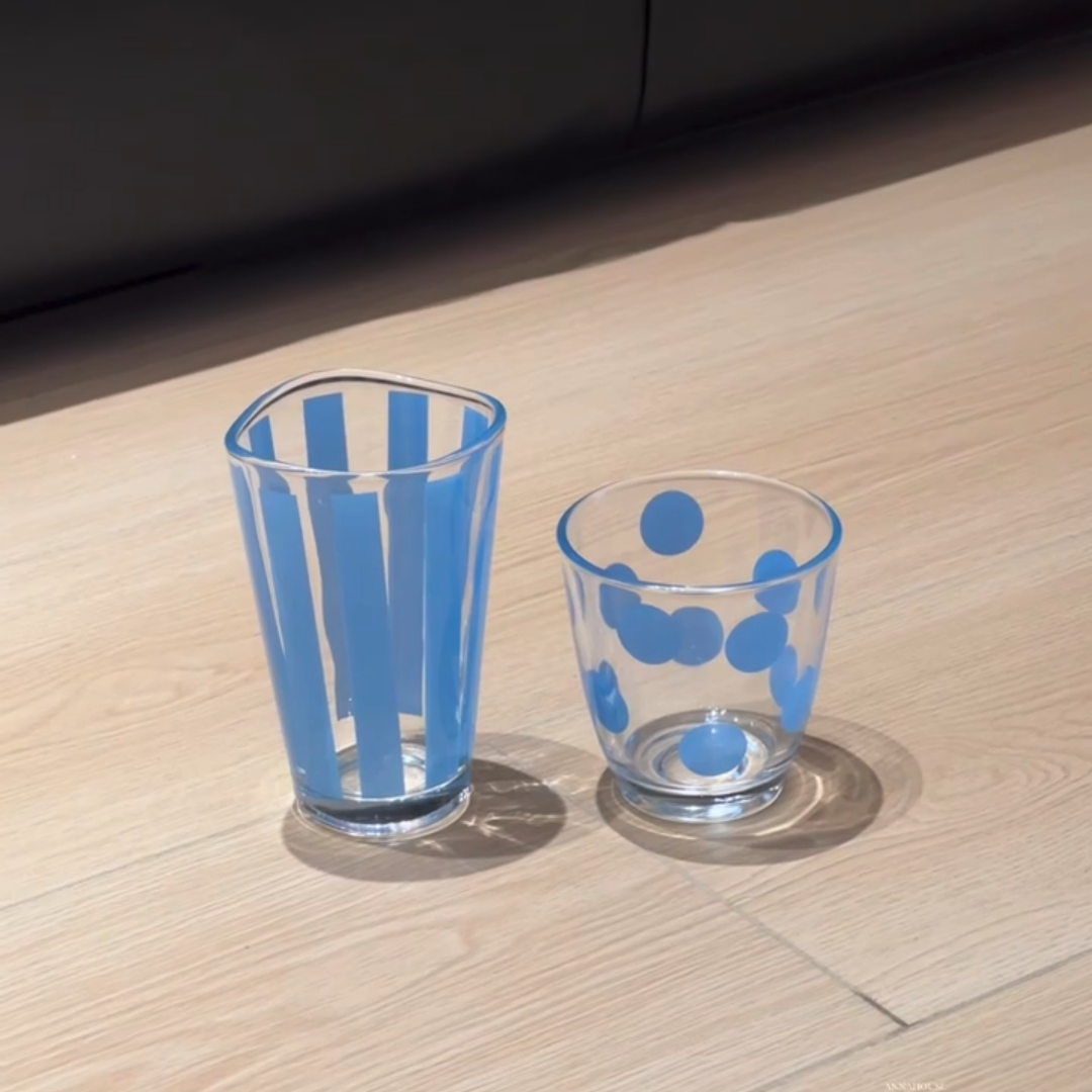 治愈系复古水蓝色玻璃喝水杯