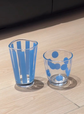 治愈系复古水蓝色玻璃杯水杯女办公室咖啡杯早餐牛奶杯喝水杯子