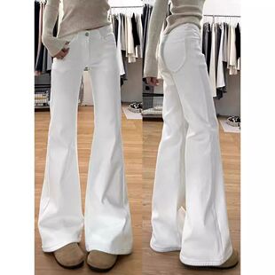 白色微喇牛仔裤女2026春季新款小个子阔腿宽松显瘦不贴腿喇叭裤子