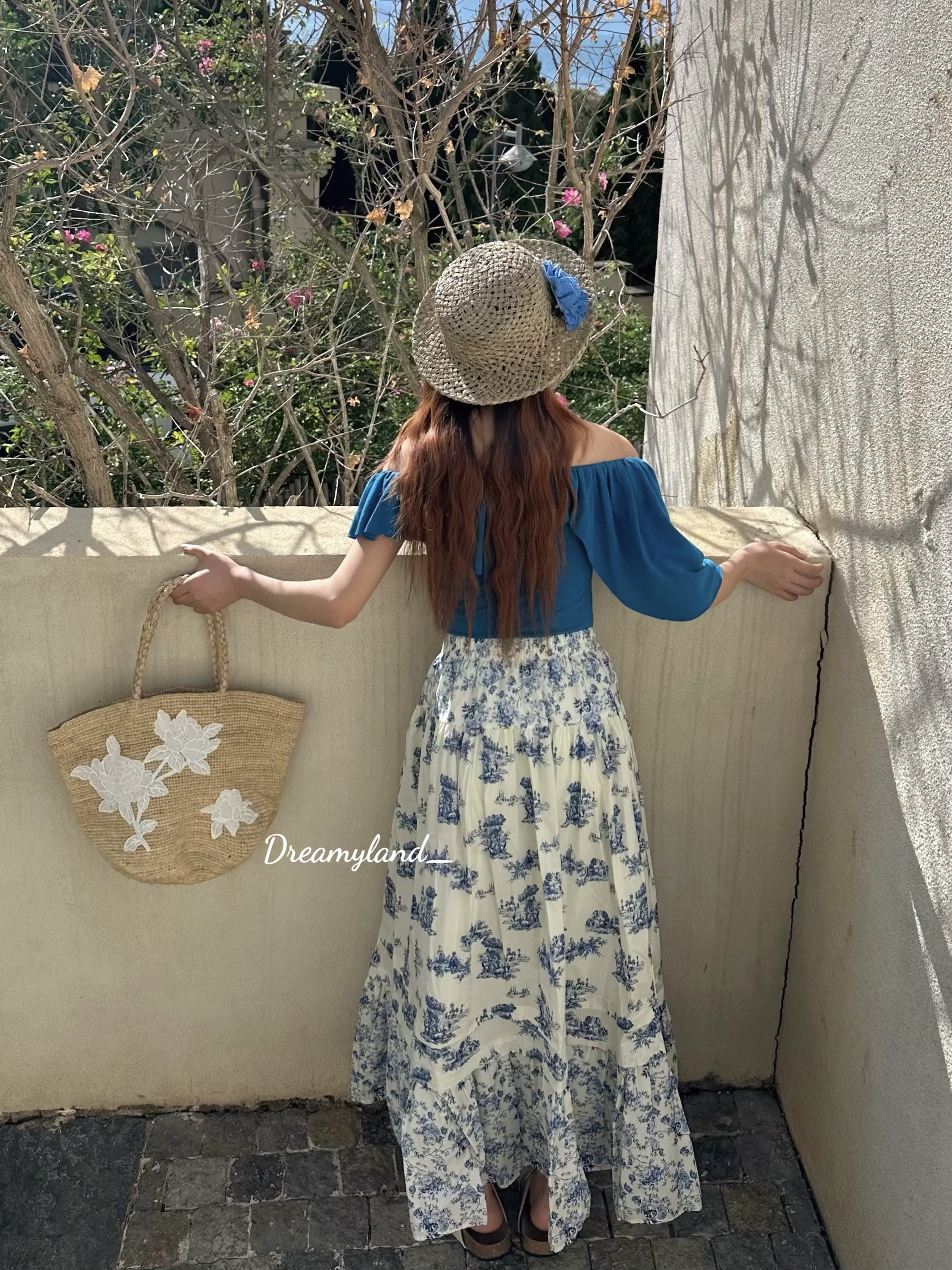 【促销特价】春夏温柔复古青花浪漫碎花半身裙法式度假风长裙女